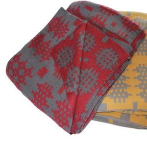 Jacquard Weave Tapestry Throw Grey and Red