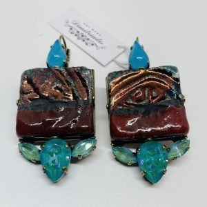 Dimitriadis Large Turquoise Crystal and Ceramic Drop Earrings