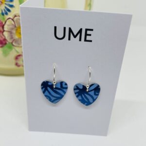 Small Tin Heart  Earrings on Silver Wire / Blues