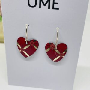 Red Tin Heart Earrings on Silver Wires