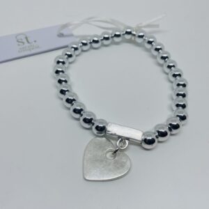 Light Bar and Heart Silver Beaded Bracelet
