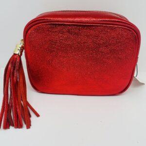 Red Metallic Leather Camera Bag