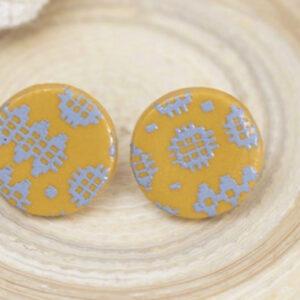 Tapestry Design Stud Earrings Mustard