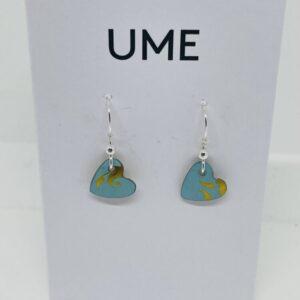 Tin Heart Earrings on Silver Wires (Duck Egg/Gold / Mini)