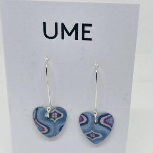 Silver and Recycled Batik Tin Hearts - Blue/Med