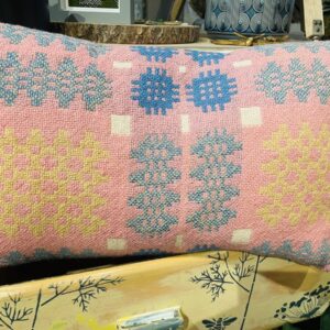 Recycled Welsh Blanket Cushion / Pink/Yellow/ Blue