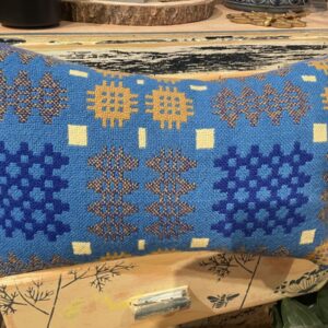 Recycled Tapestry Welsh Blanket Cushion / Blue