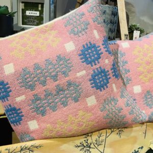 Recycled Welsh Tapestry Cushion Pink/ Blue / Yellow