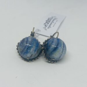 Dimitriadis Polished Blue Marble Stone Earring with Swarovski Crystals