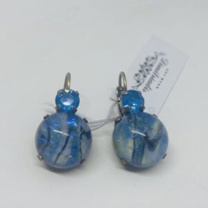Dimitriadis Polished Marbly Blue Stone and Swarovski Crystal Drop