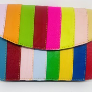 Rainbow Leather Striped Bag / Duck Egg