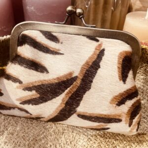 Zebra Faux Fur & Leather Clasp Purse