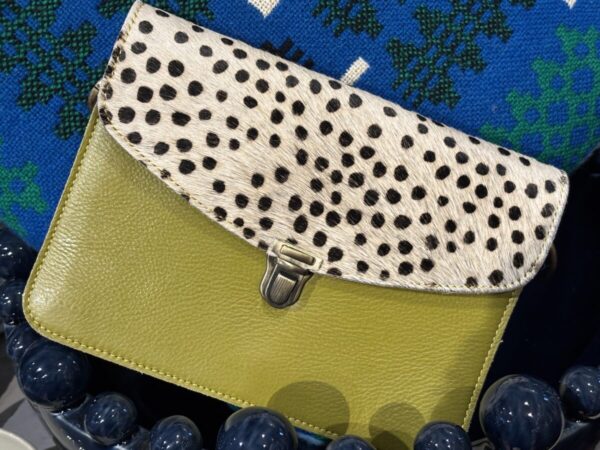 Mila Zesty Spot Leather & Faux Fur Bag Pistachio