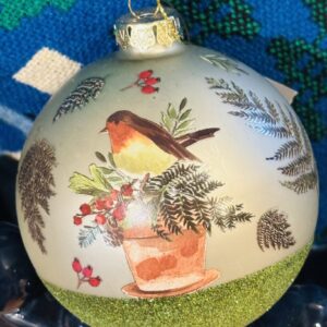 Large Bauble Tree Decoration with Robin (Light Green)