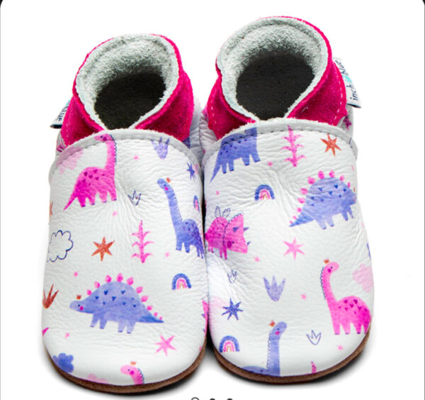 Esgidiau Babi Lledr Inch Blue 'Sweet Dino' 6-12m
