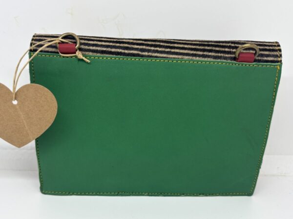 Recycled Leather & Faux Fur Handbag (Hot Pink & Green) - Image 2