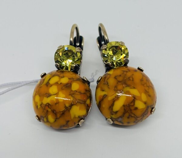 Dimitriadis Mottled Orange Polished Stone Earrings with Lime Swarovski Crystal