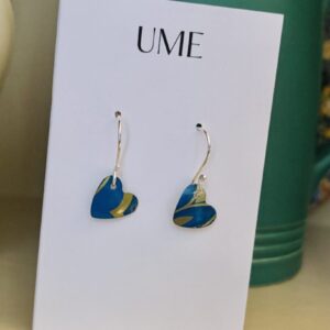 Recycled Tin Mini Heart Earrings (Blue/ Gold)