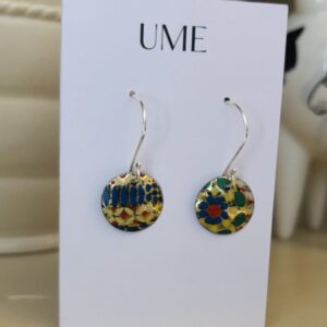 Recycled Tin&Silver Earrings ( Blue, Red, Gold Pattern)