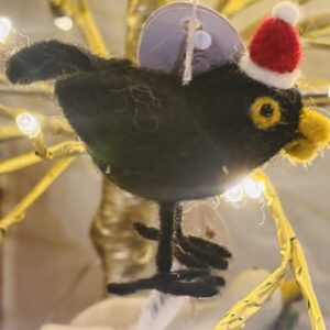 Felt Jackdaw in Santa Hat Decoration