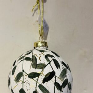 White Glass Bauble / Leaf Design