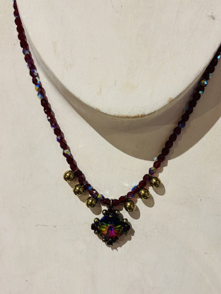 Dimitriadis Crystal & Antiqued Brass Necklace Ruby/Multi - Image 5