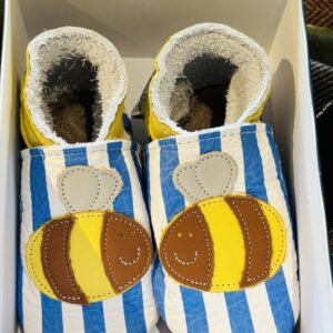 Esgidiau Babi Lledr Inch Blue Gwenynen 6-12 m