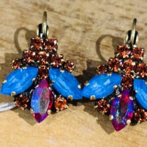 Dimitriadis Drop Crystal Earrings Blue/Salmon