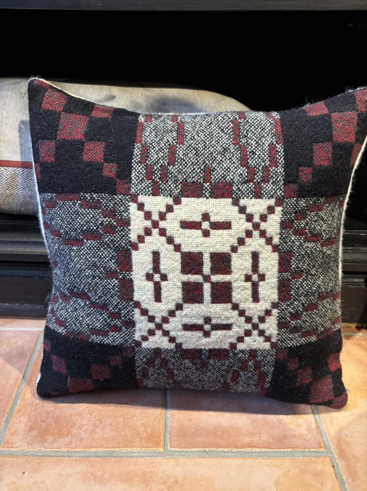Vintage Square Recycled Welsh Wool Tapestry Cushion Brown/ Black