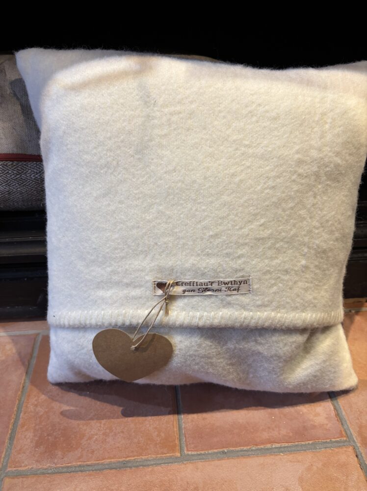 Vintage Square Recycled Welsh Wool Tapestry Cushion Brown/ Black - Image 2