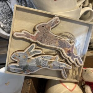 Box of Wooden Running Hares