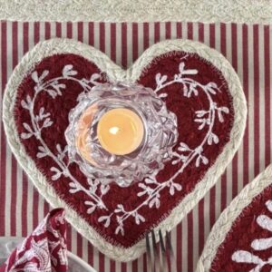 Large Deep Berry Jute Heart Coaster