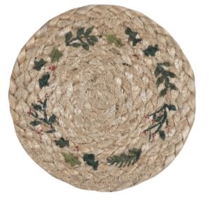 Jute Holly and Berry Christmas Coasters x6