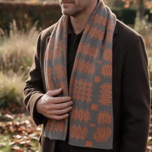 Scarff Patrwm Brethyn Oren a Rhwd